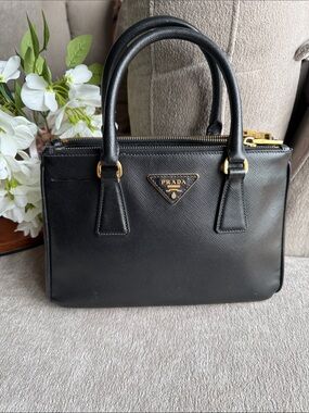 Prada Small Galleria Black Saffiano Leather Tote with COA